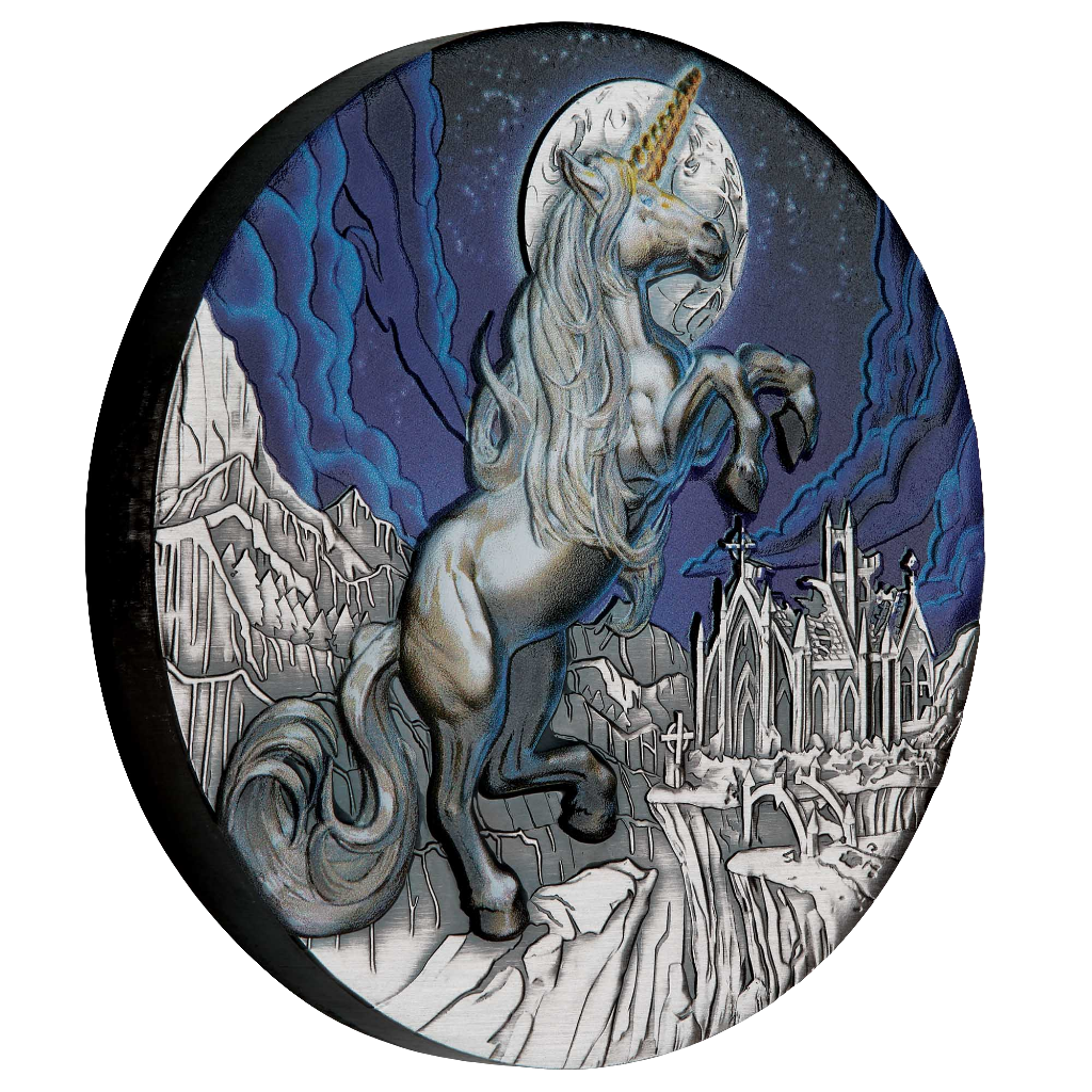 2025 Unicorn 5oz Silver Antiqued Coloured Coin