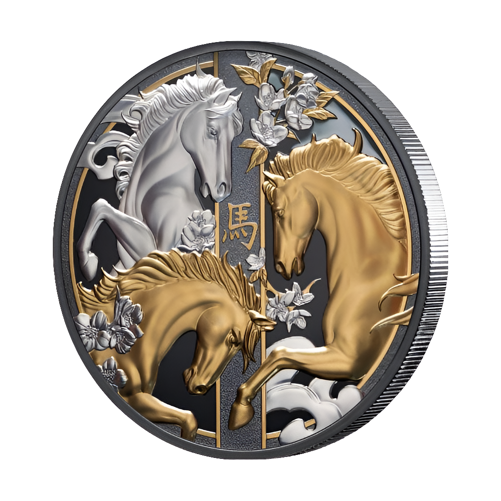 2026 NIUE Lunar Year of the Horse $10 5oz Gilded Silver Black Proof Coin - Pre Order