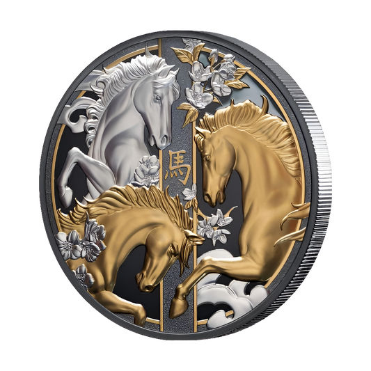2026 NIUE Lunar Year of the Horse $10 5oz Gilded Silver Black Proof Coin - Pre Order