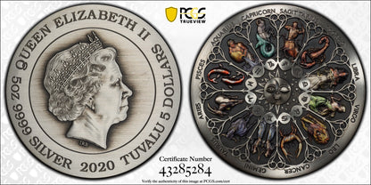 2020 PerthMint Signs of the Zodiac PCGS MS69 5oz Silver Antiqued Coloured Coin