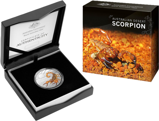2023 Royal Australian Mint Most Dangerous - $5 Desert Scorpion 1oz .999 Silver Coloured Proof Coin.