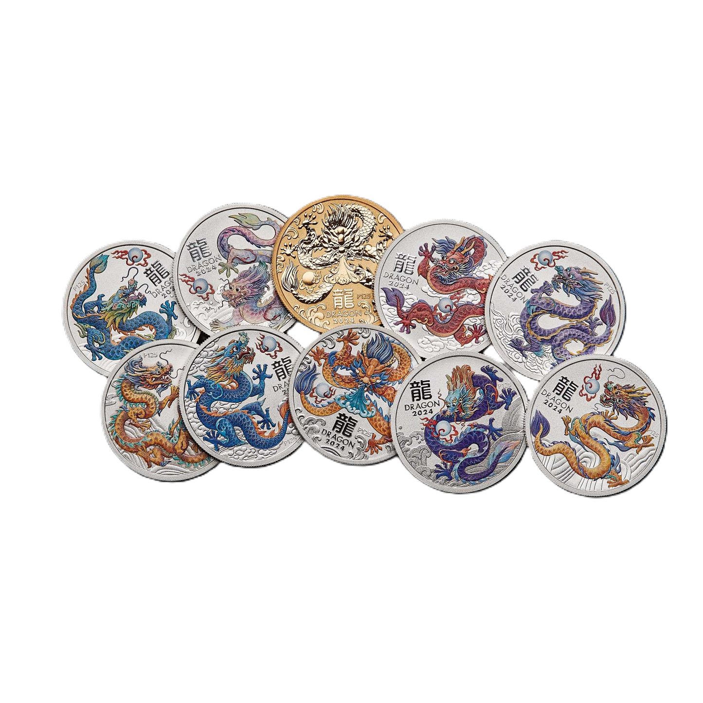 2024 PerthMint Australian Lunar Series III Year of the Dragon 1oz Silver 10 Coin Collection