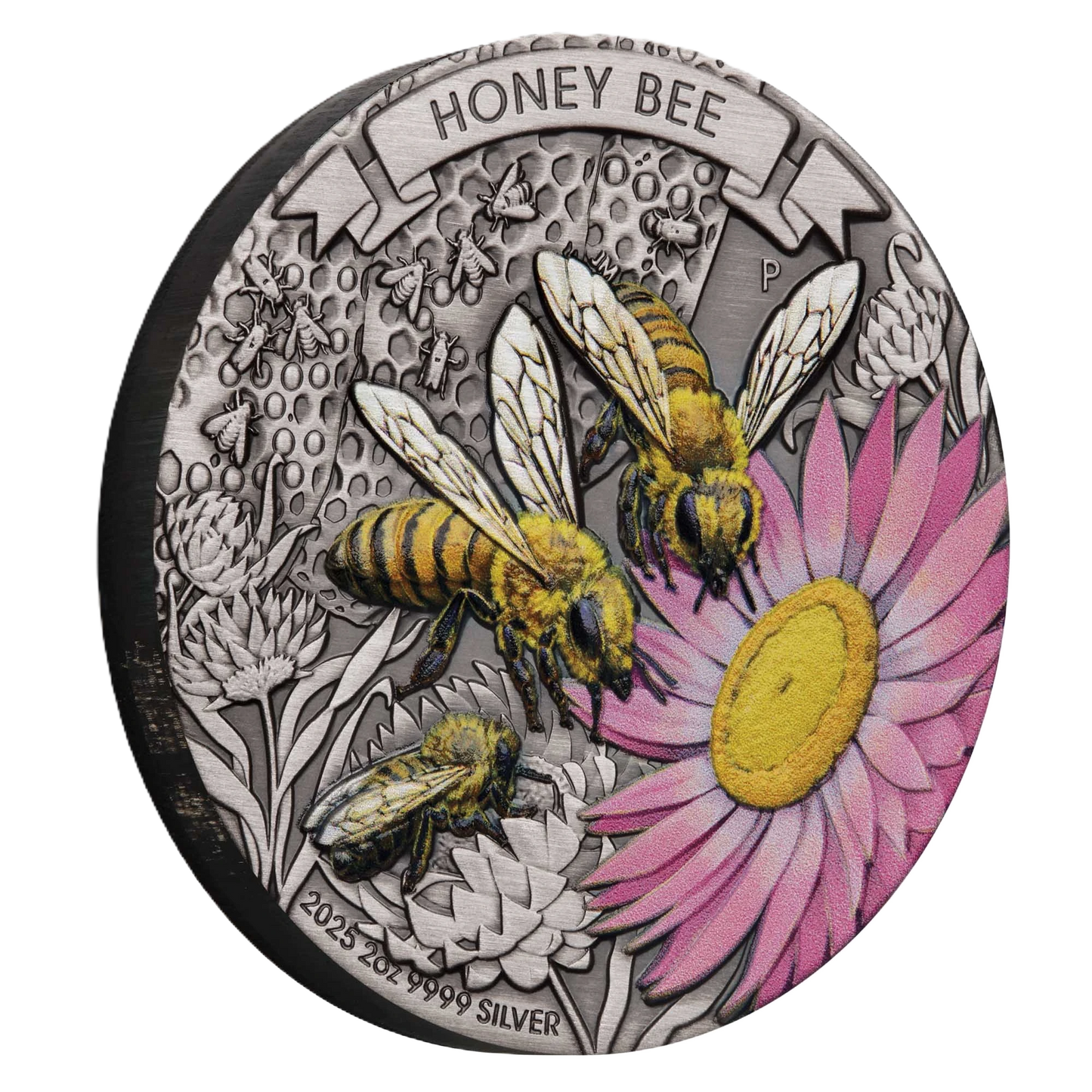 Honey Bee 2025 2oz Silver Antiqued Coloured Coin