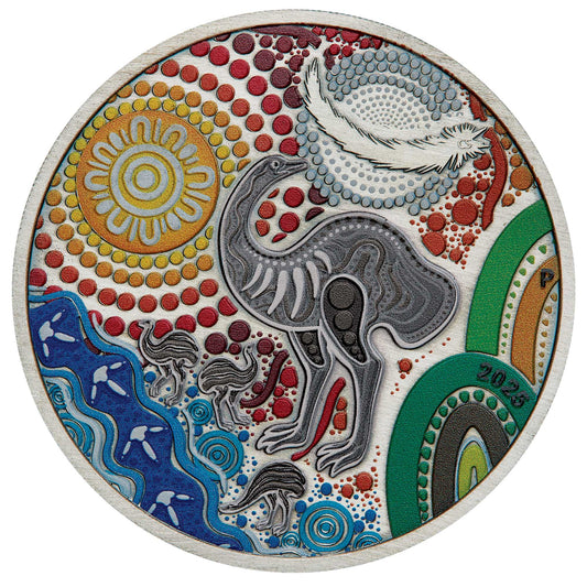 2025 Emu Utingat 2oz Silver Antiqued Coloured Coin