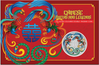 2025 PerthMint Chinese Myths and Legends Double Phoenix 1oz Silver VIVID Coloured Coin in Card