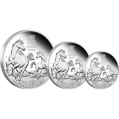 2026 PM Australian Lunar Series III  Year of the Horse Silver Proof Three-Coin Set