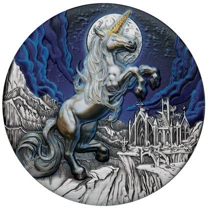 2025 Unicorn 5oz Silver Antiqued Coloured Coin