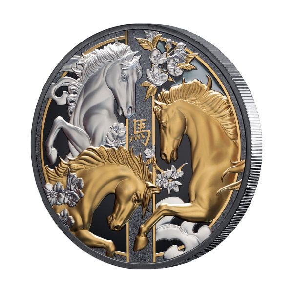 2026 NIUE Lunar Year of the Horse $10 5oz Gilded Silver Black Proof Coin - Pre Order