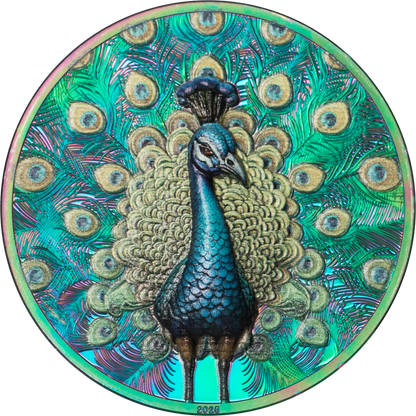 🦚 2025 Cook Islands Spectrum Peacock $5 1oz Prisma Plated Silver Proof Coin - Pre Order