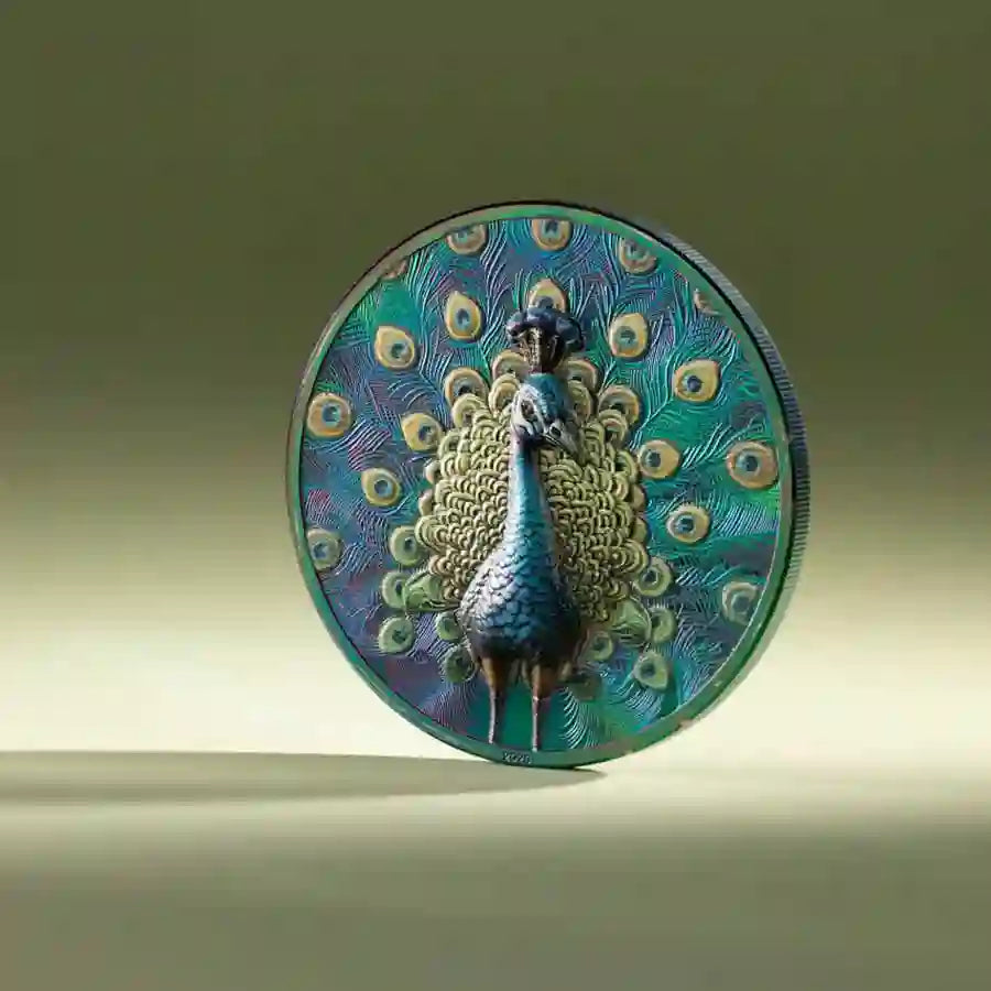 🦚 2025 Cook Islands Spectrum Peacock $5 1oz Prisma Plated Silver Proof Coin - Pre Order