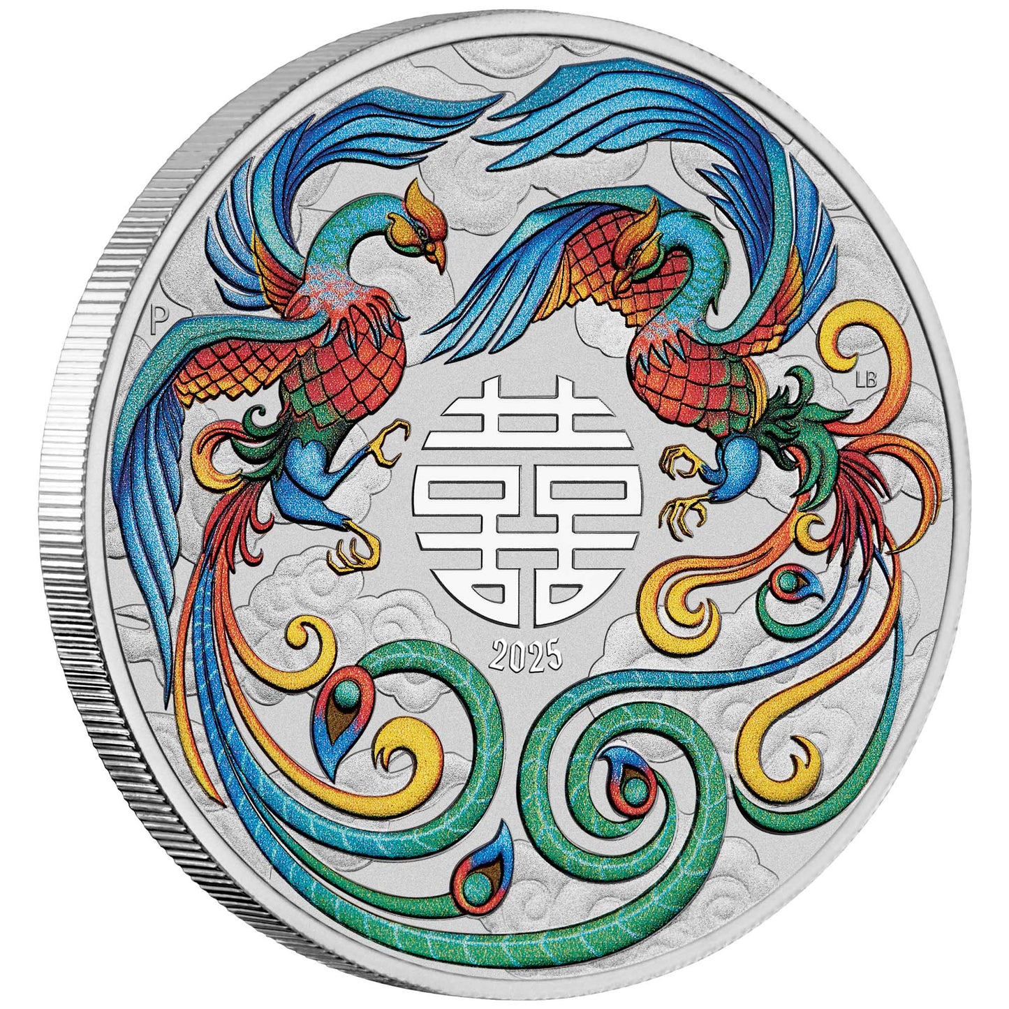 2025 PerthMint Chinese Myths and Legends Double Phoenix 1oz Silver VIVID Coloured Coin in Card